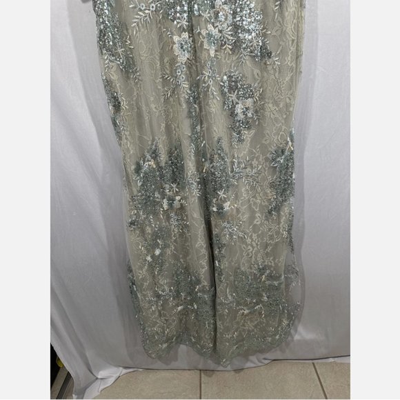 NEW $698 Mac‎ Duggal [ 20 ] Sleeve Flutter Floral Embellished Gown Seafoam - Picture 15 of 15